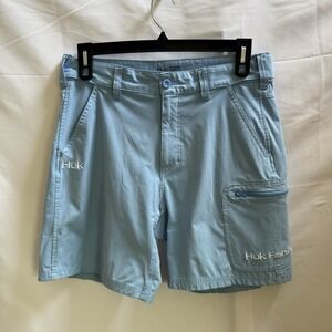 Huk Mens Cargo Shorts L Blue Stretch Cargo Zip Pocket Performance Fishing